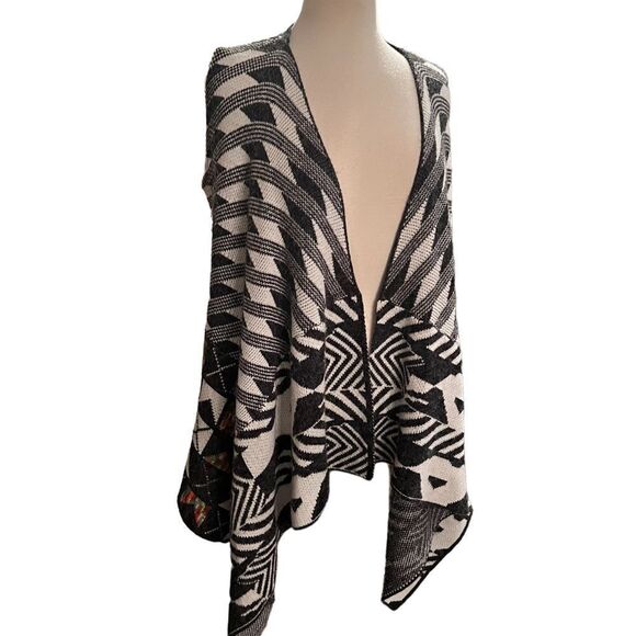 Colorful Bohemian Coatigan Cardigan Sleeveles Black & White size Medium - Picture 8 of 14